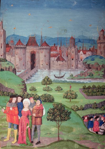 رحيل القوات، مشهد من مخطوطة "Chroniques de France"، وهي نسخة من عمل جان دي فروسار (حوالي 1333-1404) الذي يروي تاريخ أوروبا من 1225 إلى 1400 بواسطة المدرسة الفرنسية