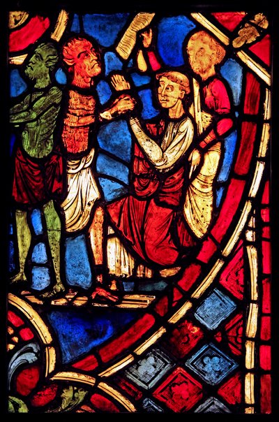 تصوير Theophilus صفقة مع شيطان. من كنيسة Varennes-Jarcy (في الأصل من دير de Gercy؟) بواسطة المدرسة الفرنسية