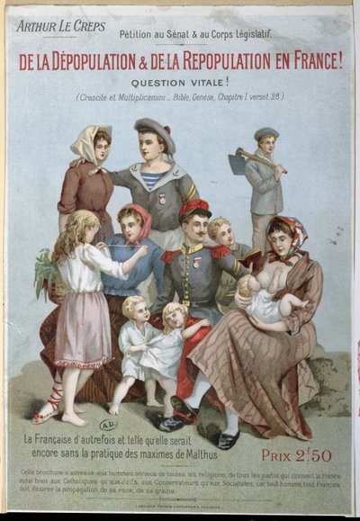 التهجين وإعادة التوطين في فرنسا ، كتيب أرثر لو كريبس ضد المالثوسية ، 1895 (نقش الألوان) بواسطة المدرسة الفرنسية