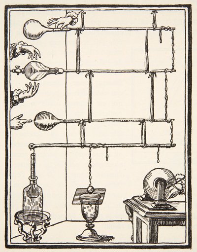 Descarges electriques and rarefie ، 1753 ، نسخة بوريس ميستشيرسكي (ت 1957) رسم توضيحي من Histoire de la Nation Française ، علوم ، المجلدان الأول والثاني ، بقلم غابرييل هانوتاو (1853-1944) ، 1924 (ليث بواسطة المدرسة الفرنسية
