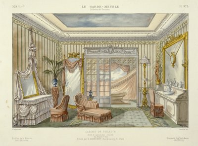 تصميم لجناح حمام من لو غارد ميوبل، حانة. باريس، ج. 1890 (طباعة حجرية ملونة) بواسطة المدرسة الفرنسية