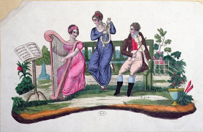 تصميم لمروحة تصور حفلة موسيقية في الهواء الطلق ، c.1830 بواسطة المدرسة الفرنسية