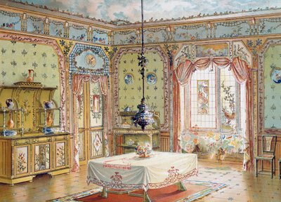 تصميم لغرفة الطعام من مجلة La Decoration interieure (ديكور المنزل) بواسطة المدرسة الفرنسية