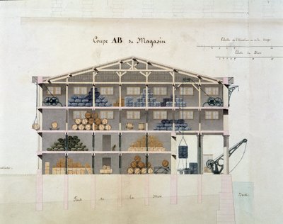 تفاصيل 22409: مدينة مرسيليا: Dock de la Tourelle - تفاصيل أحد المتاجر: Coupe AB du Magasin بواسطة المدرسة الفرنسية