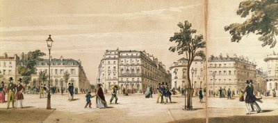 Detail of a panorama of the Boulevard des Italiens, c.1840 (colour litho) بواسطة المدرسة الفرنسية