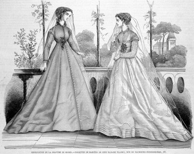 مستلزمات عروسين من مدام فلادري - في "" La Mode Illustrée "" بتاريخ 29/09/1867. بواسطة المدرسة الفرنسية