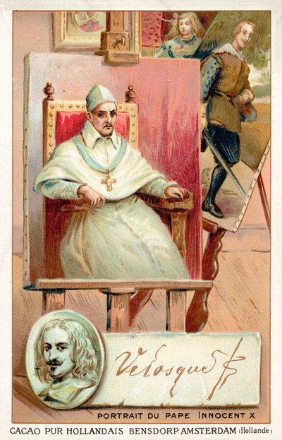Diego Velasquez, Spanish painter, and portrait of Pope Innocent X (chromolitho) بواسطة المدرسة الفرنسية