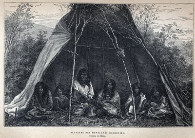 تم الاكتشاف من كندا: الهنود الحمر الذين يعيشون في جبال روكي. نقش من نهاية القرن التاسع عشر في "La nouvelle France" ليوجين جوينين. بواسطة المدرسة الفرنسية