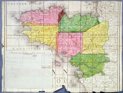 تقسيم بريتاني إلى ستة أقسام ، 1789-90 (لون ليثو) بواسطة المدرسة الفرنسية