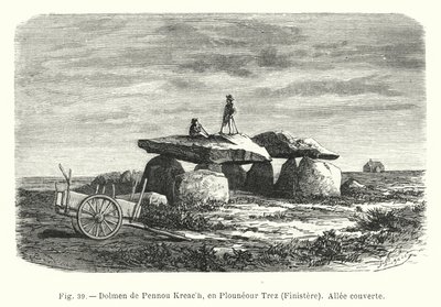 Dolmen de Pennou Kreach، en Plouneour Trez، Finistere، Allee couverte (نقش) بواسطة المدرسة الفرنسية