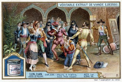 Don Juan: Act I, Scene XX, Don Juan at the masked ball - chromo Liebig بواسطة المدرسة الفرنسية