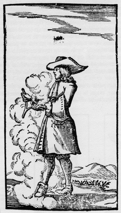 Dowser مع انحراف قضيب الإله - Rhabdomancie - شرح الرغيف الفرنسي في "" La Physique occult ، ou Treat de la baguette Divinatoire "- باريس 1693 من قبل Abbe de Vallemont (Pierre Le Lorrain) فيزيائي ، علم العملات والأدب الفرنسي السابع عشر بواسطة المدرسة الفرنسية