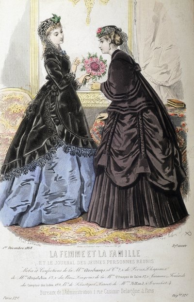 فساتين وتسريحات الشعر - في "المرأة والأسرة ومجلة لم شمل الشباب" "" في 12/1/1868. بواسطة المدرسة الفرنسية