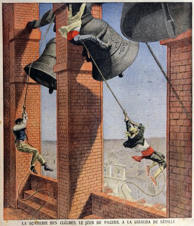 رنين جرس عيد الفصح في جيرالدا في إشبيلية ، غلاف توضيحي لـ Le Petit Journal ، 19 أبريل 1908 بواسطة المدرسة الفرنسية