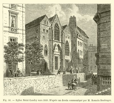 كنيسة سانت لاندري حوالي عام 1810 ، رسم دابر يرسم م رومان بولنجر بواسطة المدرسة الفرنسية