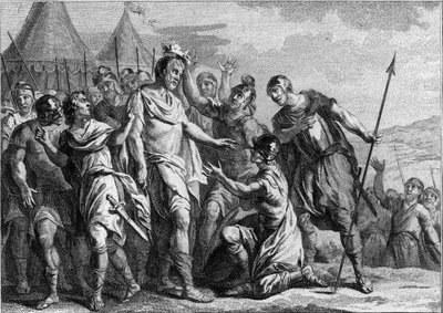 انتخاب Merovee أو Merovech كزعيم لساليانز فرانك في 448. أول ملك Merovingian ، عاد حتى 458. نقش من القرن الثامن عشر. بواسطة المدرسة الفرنسية