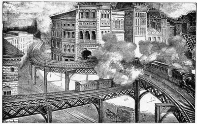 السكك الحديدية المرتفعة في نيويورك ، 1893 بواسطة المدرسة الفرنسية