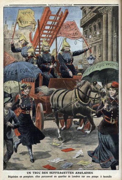 نواب إنجليز يرتدون ملابس رجال الإطفاء ، من Le Petit Journal ، 3 أبريل 1910 (نقش) بواسطة المدرسة الفرنسية