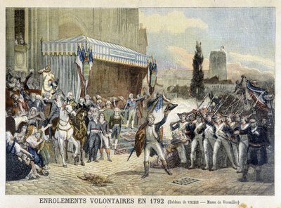 التحاق المتطوعين عام 1792 (نقش ملون) بواسطة المدرسة الفرنسية