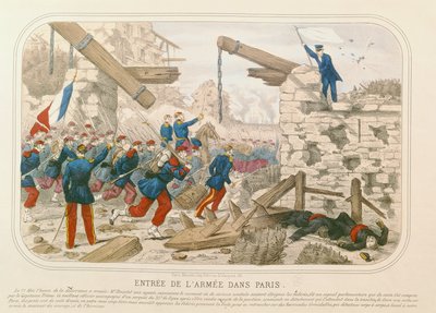 دخول الجيش إلى باريس ، 21 مايو 1871 (نقش ملون) بواسطة المدرسة الفرنسية