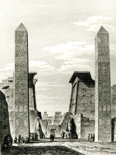 مدخل معبد الأقصر ، من رحلة في مصر السفلى والعليا لدومينيك فيفانت دينون (1747-1825) 1802 بواسطة المدرسة الفرنسية