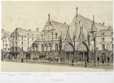 مدخل فندق Hotel-Dieu (Hotel Dieu) ، شارع du Marche Palu ، عام 1590 - في "Paris a travers les age" ، أواخر القرن التاسع عشر بواسطة المدرسة الفرنسية