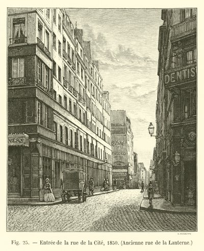 المدخل من شارع de la Cite ، 1850 ، شارع rue de la Lanterne السابق بواسطة المدرسة الفرنسية