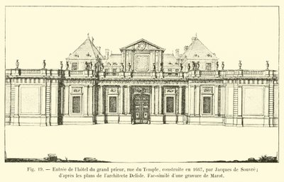مدخل الفندق الكبير ، شارع المعبد ، الذي بني في عام 1667 ، من قبل جاك دي سوفري ؛ من خطط المهندس المعماري ديليسل ، نقش من قبل ماروت بواسطة French School