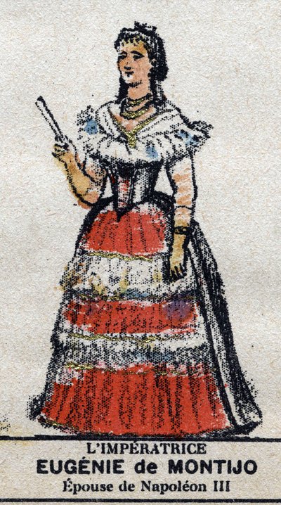 أوجيني (1826-1920) ، إمبراطورة الفرنسيين (يوجينيا ماريا دي مونتيجو دي جوزمان ، كونتيسة تيبا ، زوجة نابليون الثالث). في "" Galeriede Kings and Queens of France وشخصيات لامعة من 1643 إلى 1895 "" "صورة إبينال. بواسطة المدرسة الفرنسية