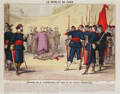 إعدام رئيس أساقفة باريس ، Monseigneur Darboy ، خلال كومونة باريس ، 1871 (نقش الألوان) بواسطة المدرسة الفرنسية