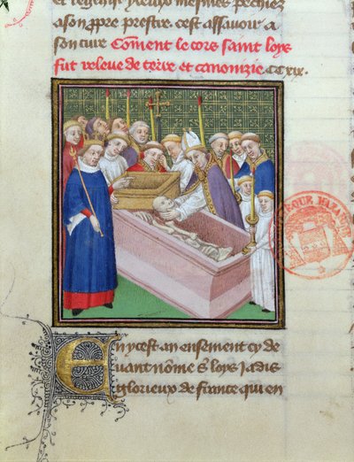 استخراج الجثث وتجنيد القديس لويس (1215-70) في عام 1297 ، من Les Grandes Chroniques de France بواسطة المدرسة الفرنسية