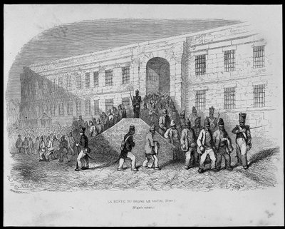 الخروج من سجن بريست في الصباح - في "" Les Bagnes: التاريخ ، الأنواع ، الأعراف ، الغموض "بقلم موريس ألوي ، إد جوستاف هافارد بواسطة المدرسة الفرنسية