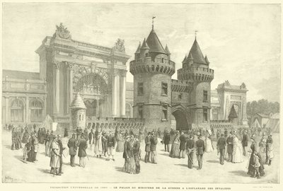 المعرض العالمي لعام 1889 ، قصر وزارة الحرب في L'Esplanade des Invalides (نقش) بواسطة المدرسة الفرنسية