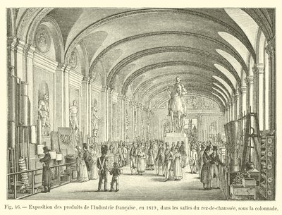 معرض منتجات الصناعة الفرنسية عام 1819 في قاعات الطابق الأرضي تحت الرواق بواسطة المدرسة الفرنسية