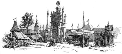المعرض العالمي بمدينة أنتويرب (بلجيكا) عام 1885: منظر لأبنية المعرض. نقش في "Le Monde Illustre" ، 22 أغسطس 1885. بواسطة المدرسة الفرنسية