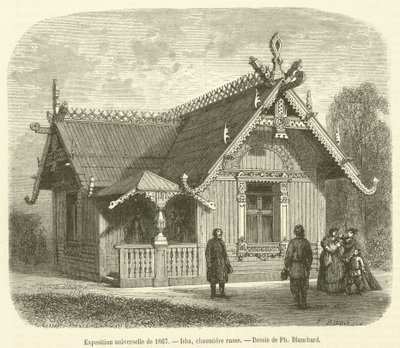 المعرض العالمي لعام 1867 ، إيسبا ، كوخ روسي (نقش) بواسطة المدرسة الفرنسية