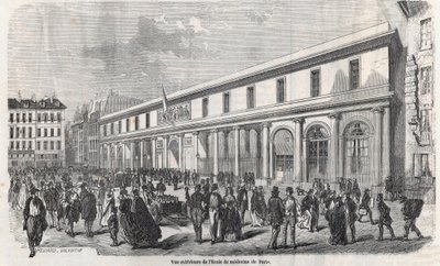 منظر خارجي لمدرسة الطب في باريس - نقش في "Tableau-de-Paris" بواسطة Edmond Texier 1852 بواسطة المدرسة الفرنسية