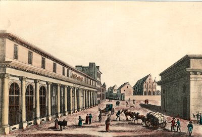 منظر خارجي لكلية الطب في باريس تحت القنصلية (1799-1804). نقش القرن التاسع عشر. مجموعة خاصة. بواسطة المدرسة الفرنسية