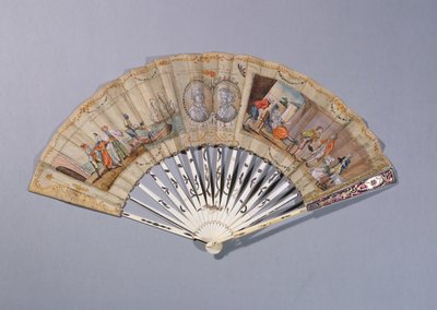 مروحة مع رسوم توضيحية من كونتيسة كاليوسترو ، c.1786 (الغواش على الورق والعاج) بواسطة المدرسة الفرنسية
