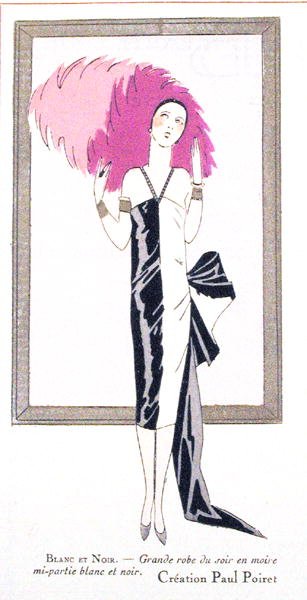 تصميم أزياء لفستان سهرة "Blanc et Noir" لبول بوارت (1879-1944) من مجلة "Art، Gout، Beaute" بواسطة المدرسة الفرنسية