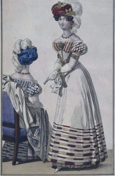 لوحة الموضة ، باريس ، رسم توضيحي من Le Petit Courrier des Dames ، c.1820 (نقش ملون) بواسطة المدرسة الفرنسية