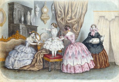 لوحة الموضة ، من la Mode Illustree ، ج .1860 بواسطة المدرسة الفرنسية