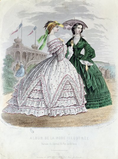 السيدات الباريسيات المألوفات على شاطئ البحر ، 1861 (نقش الألوان) بواسطة المدرسة الفرنسية