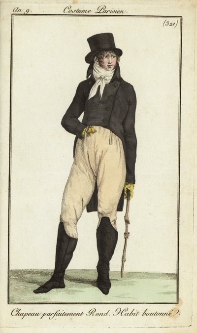 Fashionable man or Incroyable with cudgel بواسطة المدرسة الفرنسية