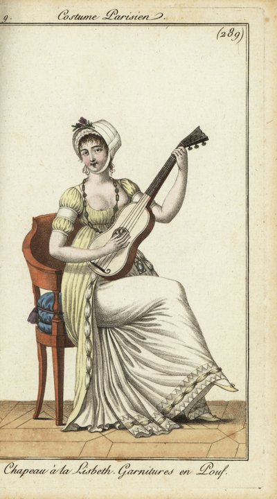 Fashionable woman playing the guitar بواسطة المدرسة الفرنسية