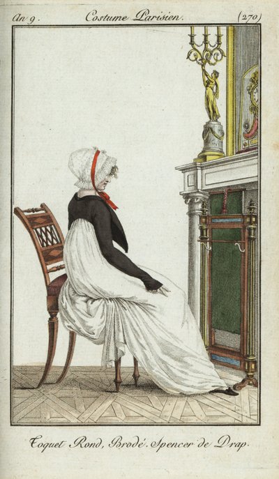 Fashionable woman sitting in front of a fireplace بواسطة المدرسة الفرنسية