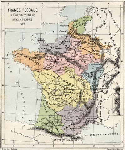 الإقطاع - فرنسا Feodale a l'Avenement de Hugues Capet - 987 - نقش من "" تاريخ فرنسا الذي روى لأحفادي "" - بقلم فرانسوا جيزو - 1872-1876 بواسطة المدرسة الفرنسية