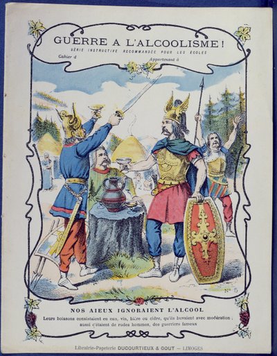 محاربة الإدمان على الكحول !، مثال توضيحي للمحاربين الغاليين من غلاف واقي للكتب المدرسية ، أواخر القرن التاسع عشر بواسطة المدرسة الفرنسية