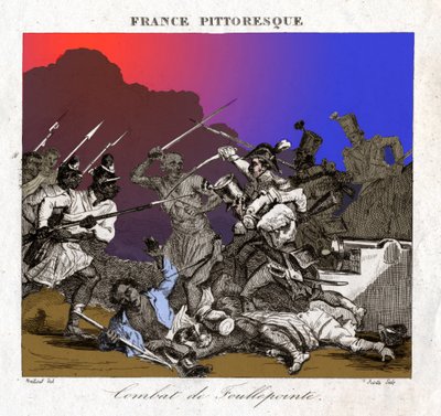 Fight in Madagascar. (engraving around 1850) بواسطة المدرسة الفرنسية