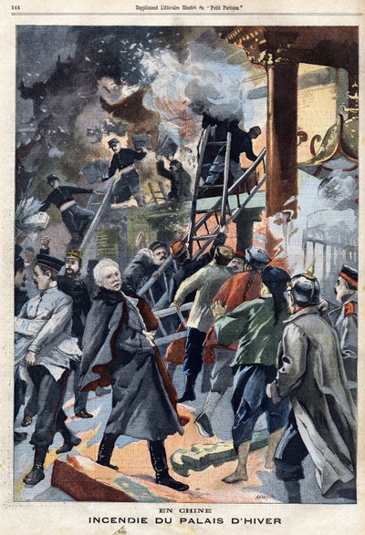حريق قصر الشتاء في بيكين ، الصين ، في "Le Petit Parisien" في 5/05/1901 (نقش) بواسطة المدرسة الفرنسية